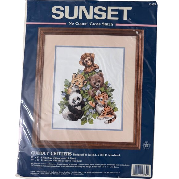 Sunset No Count Cross Stitch Kit Cuddly Critters Animals Koala Panda Bear Tiger - Picture 1 of 8